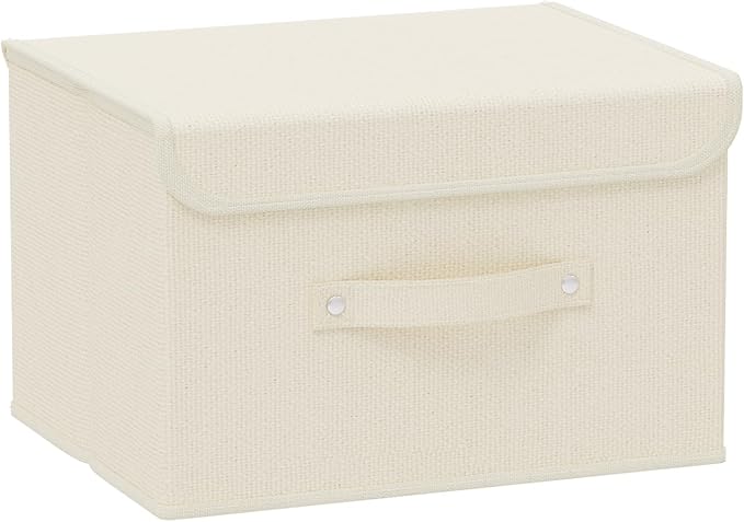 Cloth Storage Baskets with Handles,Beige 10.2x7.9x6.7in,1 Pack | Storage Boxes with Flip-Top Lids,Washable PP Panel Cube Drawer Organizers,Collapsible Underwear Divider Bins for Home