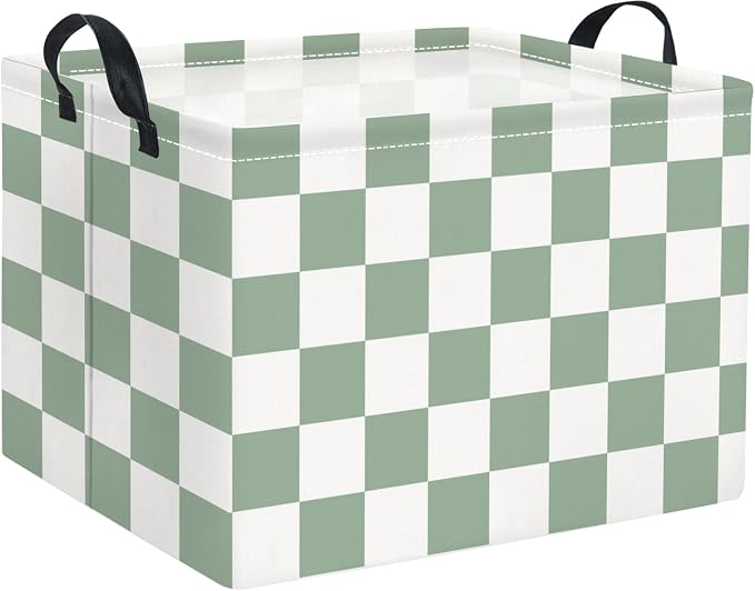 Rectangular Kids Basket Baby Girl Basket Fabric Storage Bin Organizer Box Room Decor(Green Checkered)