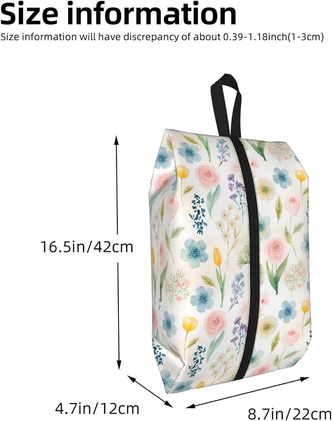 Watercolor Floral Rose Tulip Travel Shoe Bag for Men & Women, Waterproof Shoe Storage Organizer with Zipper, Portable Shoe Pouch for Sneakers, Heels, Sandals, Gym & Travel Luggage 2PCS