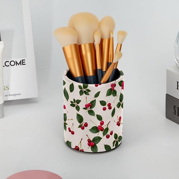 Cherries Pen Holder, Pencil Cup Marker Brush Holder Desk Storage Case, Desktop Organizer for School Office Home Supplies