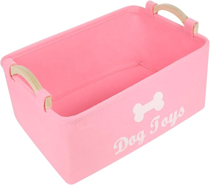 Luxshiny Large Pink Felt Pet Storage Box with Handle Organizer for Dog Treats Collars and Pet Supplies Compact and Practical Basket for Household Use