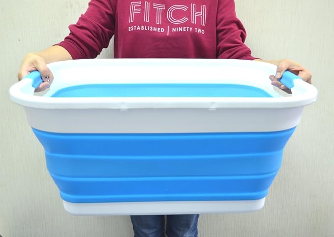 SAMMART 41L (10.8 gallon) Collapsible Plastic Laundry Basket - Foldable Pop Up Storage Container/Organizer - Portable Washing Tub - Space Saving Hamper/Basket (Rectangular, Sky Blue)