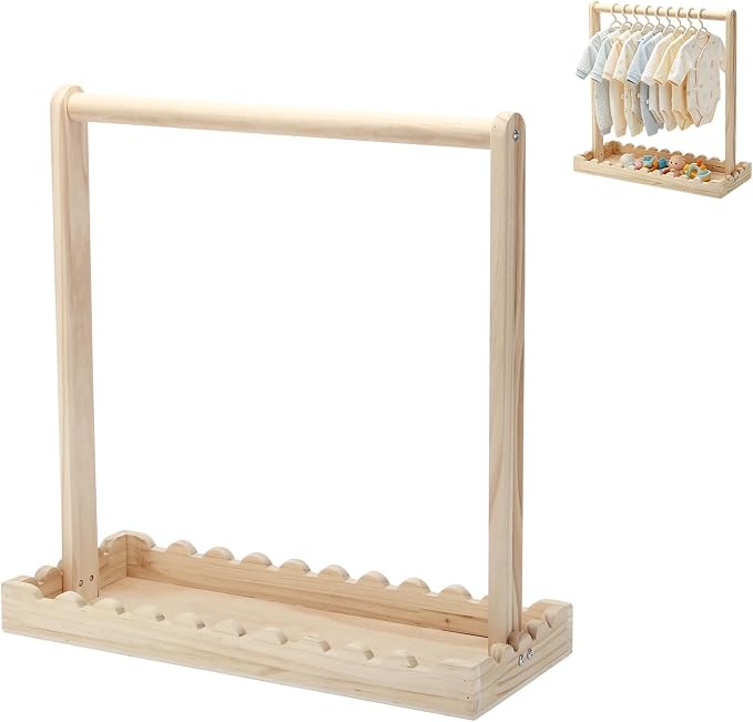 Wooden Baby Clothing Rack for Toddler, Baby Shower Crate Closet, Baby Storage Crate with Hangers, Pets Clothes Rack with Storage Box & Hanging Rod for Dogs Cats, Newborn Gifts Basket (Garden)