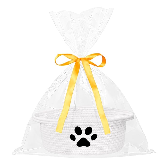 Small Woven Basket with Gift Bag, Cute Dog Paw Baskets for Gifts Empty, Decorative Rope Woven Nursery Storage Dog Toy Basket for Easter, Baby Shower, 12" x 8" x 5"