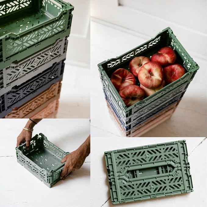 Collapsible Storage Box, Foldable Crate Organizer Bin with Handle, Stackable Crates for Home Organization