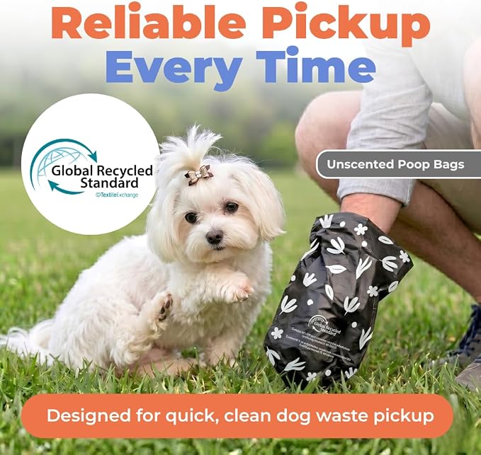 Best Pet Supplies GRS Poop Bags for Dogs - Black, 600 Count, Unscented | Unscented, 50% Post-Consumer Recycled Plastic, Leak-proof, Easy-Tear perforations, Thick Bags, Fits Standard Holders