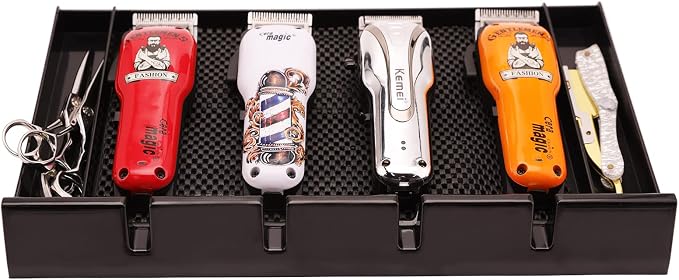 Barber Clipper Tray Organizer, Trimmer, Corded Clippers Holder for Hairdresser, Salon Station Haircut Tools Keeper with Anti-Slip Mat - 15.7" L x 8.9" (Rectangle)