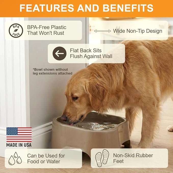 Neater Pet Brands Extra Large Water Bowl for Dogs, Elevated Outdoor Dog Water Bowl (1.25 Gallon XL Capacity), Big Trough Style Food Dish for Indoors or Outside, No Spill Large Dog Bowls, Champagne