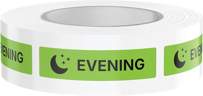 “Evening” Veterinary Pharmacy Labels | Roll of 500 | Clinical-Grade Color-Coded Instruction Stickers for Veterinary Medication Bottles & Prescription Packaging