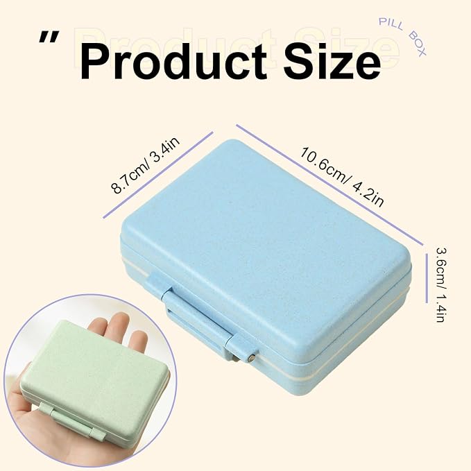 Travel Pill Organizer, 9 Compartment Portable Medicine Storage Box | BPA-Free, Double Lock, Daily Cute Medicine Case, Weekly Vitamin Supplements Fish Oils Meds Organizer, for Travel, Work, Blue