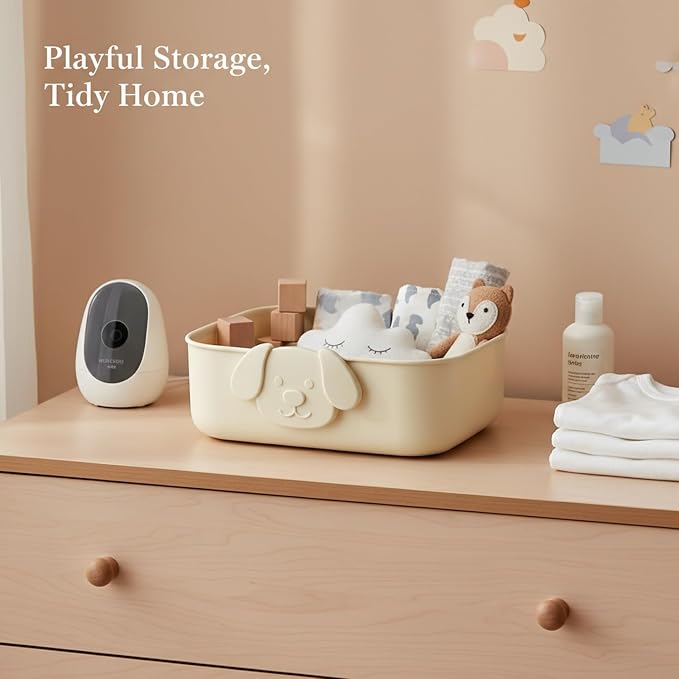 Dog Shaped Storage Bin with Lid and Handle, Decorative PP Plastic Organizer Box for Home, Office, and Craft Supplies