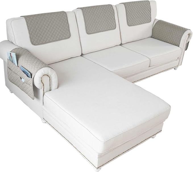 Large Polyester Armrest and Headrest Covers with 2 Pockets | Soft, smooth polyester resists daily wear nonslip silicone backing helps shield recliners and sofas from pet scratches