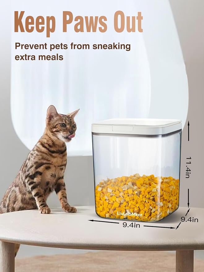 LivLab Mker 15 lb Airtight Pet Food Storage Container, 11 L, White | 11 L BPA-free bin with airtight pop-lock lid keeps up to 15 lb of dry dog or cat food, treats, rice, flour, or cereal fresh.