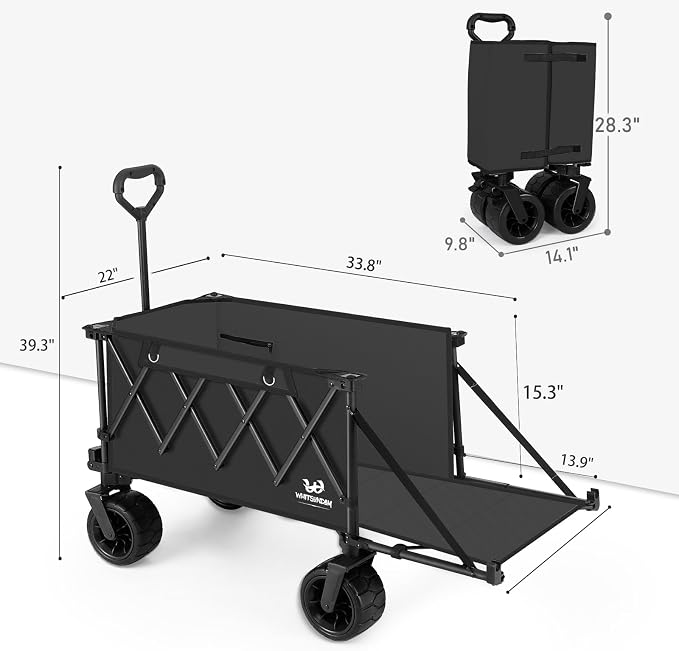 Whitsunday Collapsible Folding Wagon Heavy Duty Utility Beach Wagons with Opened Tailgate and All-Terrain Wheels for Camping,Garden,Sports Black