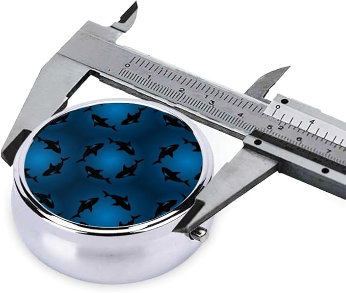 Compact Pill Holder, Ocean Blue Sea Floating Sharks Round Mini Dispenser, Travel Organizer Case for Medicine, Purse Pocket Box for Outdoor Enthusiasts