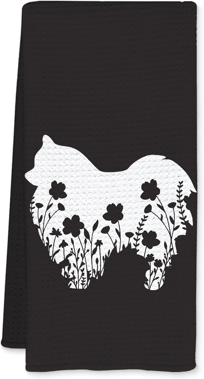 Pomeranian Gifts Kitchen Towels, Floral Pomeranian Decor Hand Towels for Bathroom, Dog Bathroom Kitchen Decor, 16x24 Inch