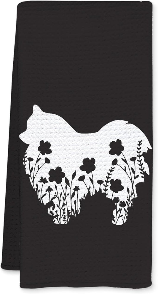 Pomeranian Gifts Kitchen Towels, Floral Pomeranian Decor Hand Towels for Bathroom, Dog Bathroom Kitchen Decor, 16x24 Inch