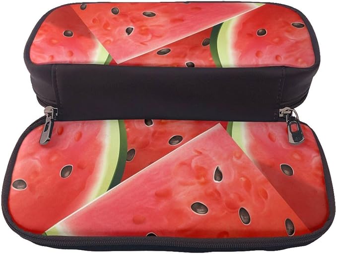 Leather Pen Case with Zipper - Aesthetic Pen Holder Watermelon Slice Pencil Case for Women & Men - Handcrafted Pencil Bag Multi-Functional Travel Cosmetic Case for Work Office Tool Pouch