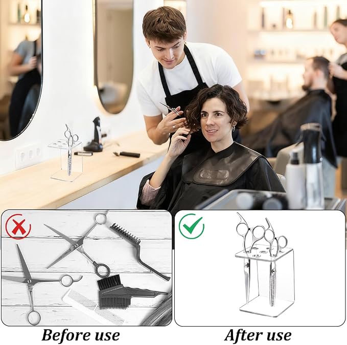 AHANDMAKER 2 Pack Scissor Holder Rack, Acrylic Desktop Organizer Stand for Salon Sewing Barber Shears Organizer Hair Pet Grooming Tools Storage Decoration, Transparent