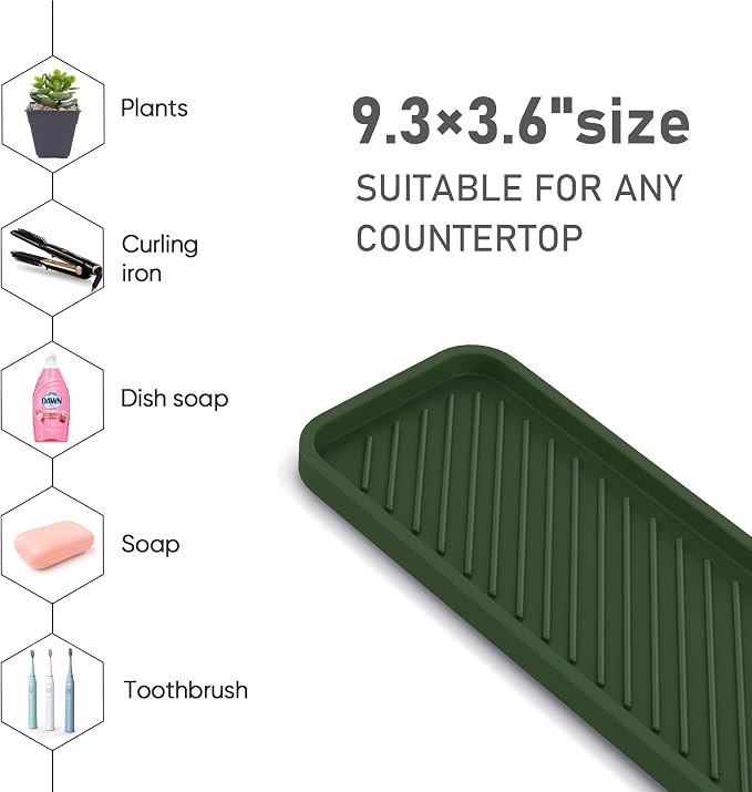 Silicone Sponge Holder, Kitchen Sink Organizer Tray（Green）