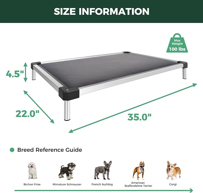 FXW TitanNest Padded Chew-Proof Elevated Dog Bed for Small Dogs | Easy to Clean, Pre-assembly Raised Cot, Indoor/Outdoor/Camping, 35 x 22 x 4.5in