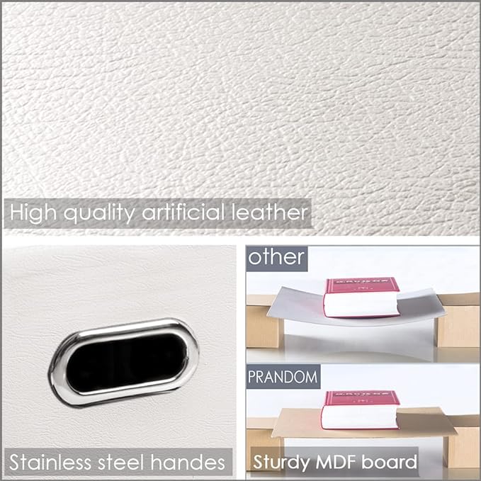 Large Stackable Storage Bins with Lids [3-Pack] Leather Fabric Foldable Storage Boxes Organizer Containers Baskets Cube with Cover for Bedroom Closet Office Nursery White (17.7x11.8x11.8)