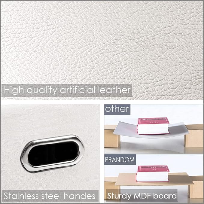 Collapsible Storage Bins with Lids [3-Pack] Leather Fabric Foldable Storage Boxes Organizer Containers Baskets Cube with Cover for Bedroom Closet Office Nursery White (14.9x10.8x10)