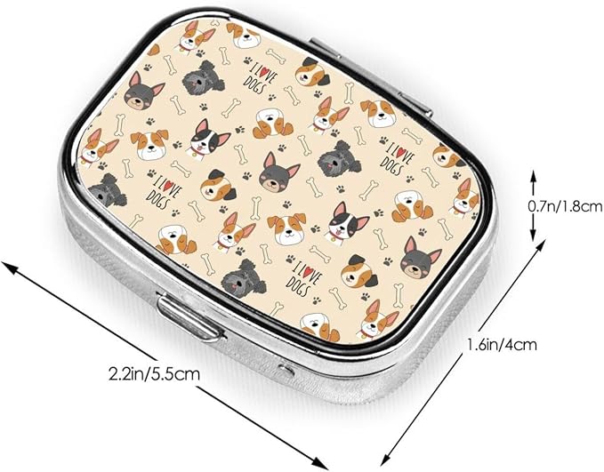 Weekly Pill Box Micro Organizer Vacation Medicine Case Compact Supplement System Travel Kit, Cute Doodle Pets Dog Light Yellow