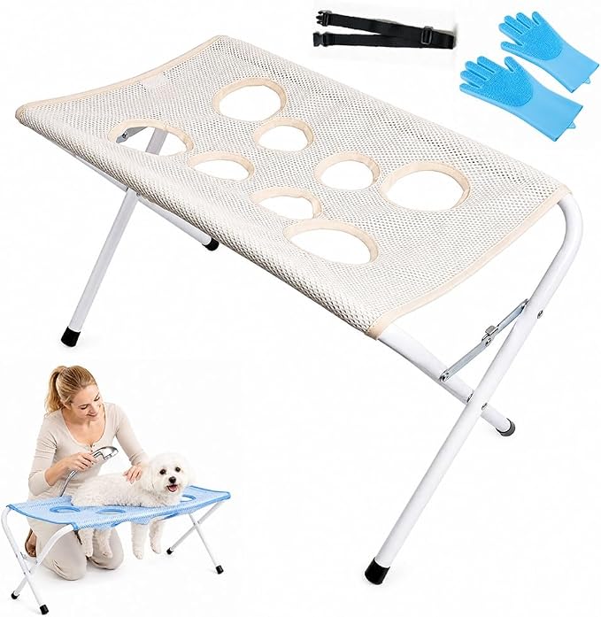 Foldable Pet Bathing Stand, Dog Grooming Hammock for Cats and Small Dogs | Portable Shower Rack with 8-Hole Quick-Dry Mesh, 44 lb Capacity | Home Washing, Trimming & Nail Care(Gray)
