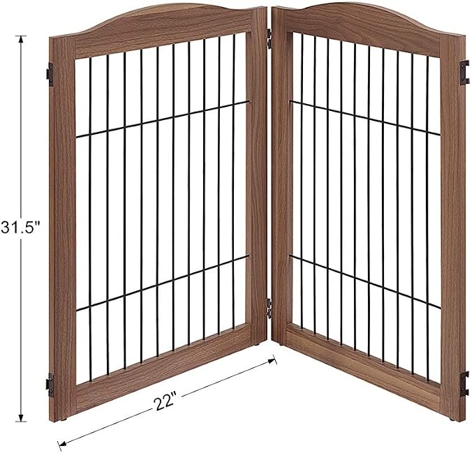 unipaws 44" Wide and 31.5" Height Dog Gate and Extension Kit, Free Standing | Wooden Pet Gates for Stairs, Doorway, Indoor Safety Fence for Dogs, Walnut