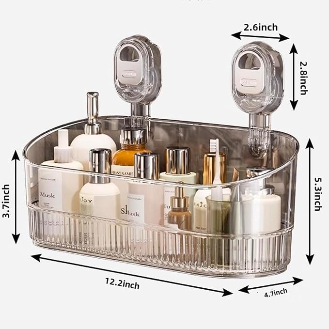 No-Drill Bathroom Suction Storage Box,Large Capacity & Strong Load-Bearing,Removable Shower Basket,Glacier Pattern Suction Cup Shower Caddy Hanging Shower Shelf Organizer (gray 1pcs)