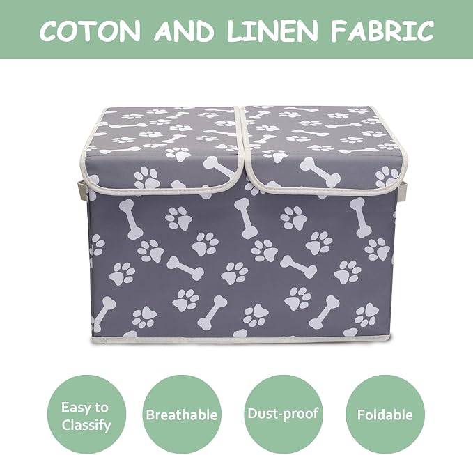 Large Storage Boxes - Large Linen Fabric Foldable Storage Cubes Bin Box Containers with Lid and Handles for Dog Apparel(Bone claw)