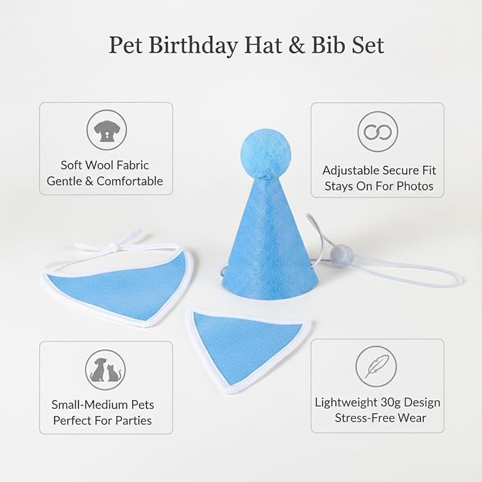 Adjustable Dog Birthday Hat and Bib Set, Soft Pet Costume Accessory for Small to Medium Dogs