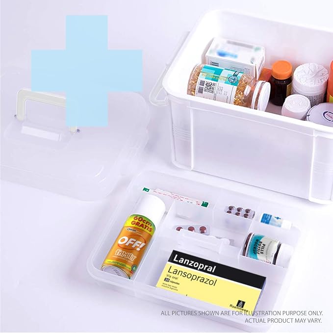 Deke Home - Portable First Aid & Medicine Organizer Box with Handle – Plastic Family Medical Storage Kit for Travel, Car, Home, Camping, Office + Pill Cutter