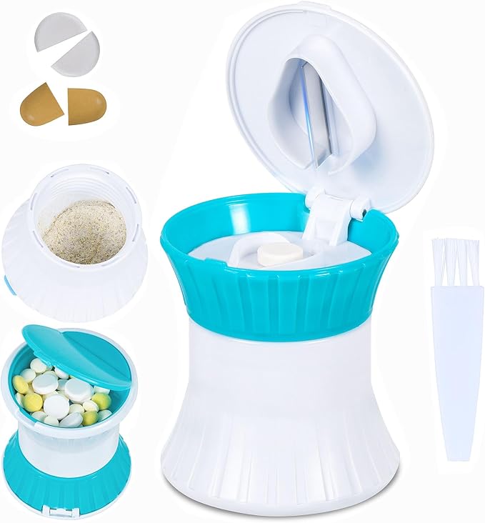 Pill Cutter and Splitter for Small or Large Pills - [3 in 1] - Tablets Crusher Grinder - Pills Cutter with Small Pill Box Organizer Giramika