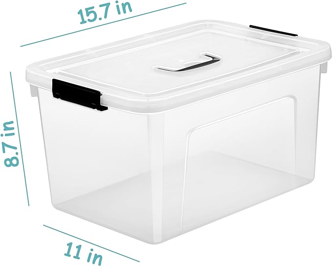 19 Quart Plastic Storage Bins with Lids, 6-Pack Stackable Clear Storage Organizing Box with Handle