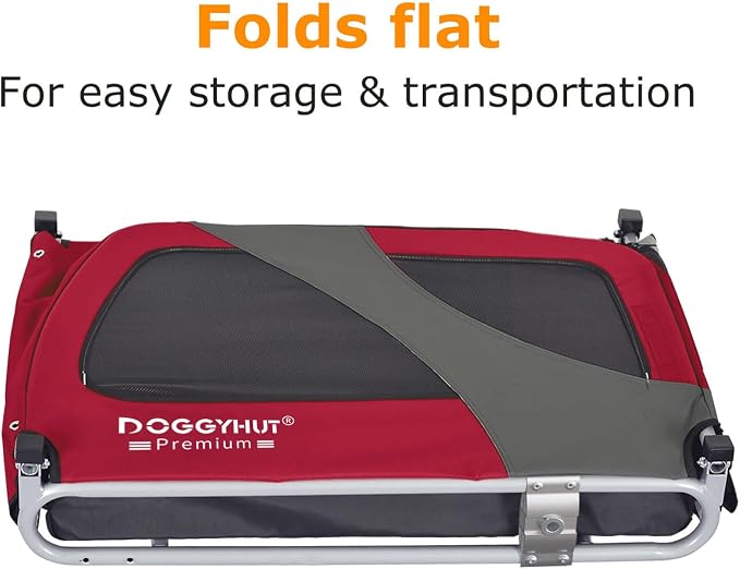 DOGGYHUT® Premium Large Pet Bike Trailer Up to 77 lbs (Red) | Bicycle Trailer for Small Medium or Large Dogs, Dog Bicycle Carrier, Low Center of Gravity, Folding Frame Cart