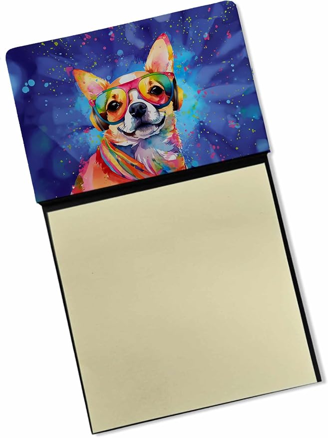 Caroline's Treasures Chihuahua Hippie Dawg Sticky Note Holder Refillable Dispenser Self-Sticky Note Pads, Memo Pads Blank Desk Accessories