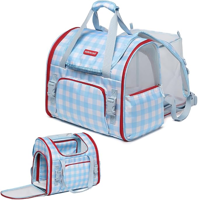 Pet Backpack Carrier for Small Dogs Medium Cats, Puppies,Breathable and Collapsible Design, Portable Travel Bag for Bearded Dragon,Rabbit Cage (Blue, Small)