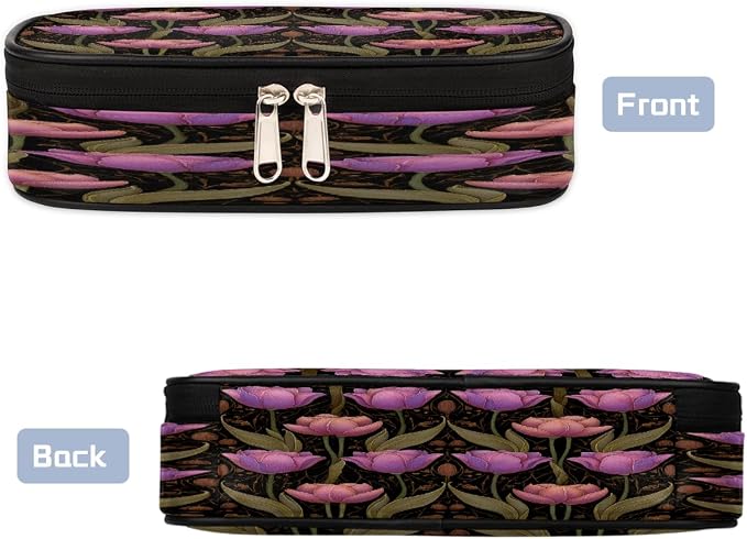 Pencil Case Large Capacity Pencil Bag Vintage Pink Purple Tulips Pouch Box Organizer Pen Case, School Supplies for Teen Adult
