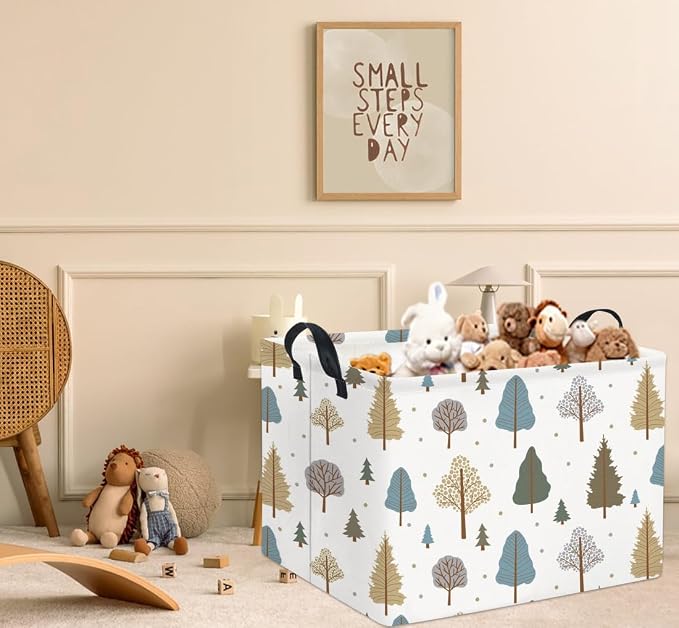 Rectangular Kids Storage Bin Gift & Baby Organizer Shelf Book Basket Room Decor (Grey Tree)