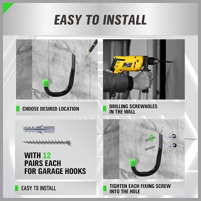 SWANLAKE Heavy Duty Garage Storage Utility Hooks, Utility Hooks for Garage Wall,Color Black (6PCS)