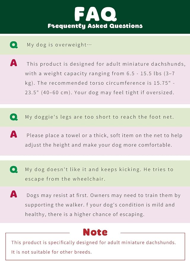 PaletteLife Miniature Dachshund Wheelchair for Back Legs, Adjustable Dog Cart with Wheels, Lightweight Mobility Support, Rear Leg Assistance for Small Dogs