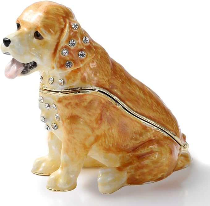 Hand Painted Trinket Box Enamel Vintage Jewelry Box Hinged Metal Jewelry Organizer Decorative Treasure Box Unique Gifts Dog A