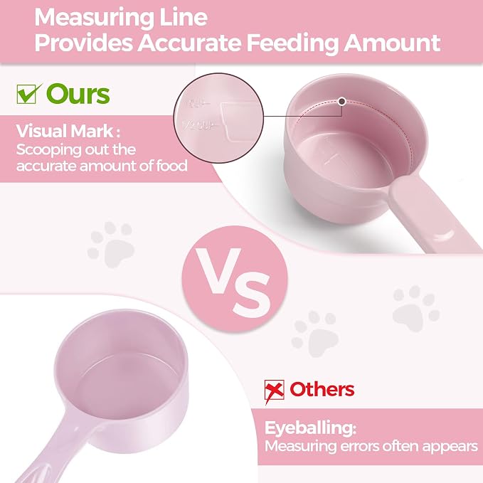 Melamine Pet Food Scoop, Cat Food Measuring Cups, Comfortable Long Handle Scoop for Dog, Cat, Ferret and Rabbit Food, 1 Cup Size Pet Food Feeding Scoop Dishwasher Safe (Pink | Pet Food Scooper, One-Cup Portion Measure, Long Handle, Dry Kibble, For Feed...