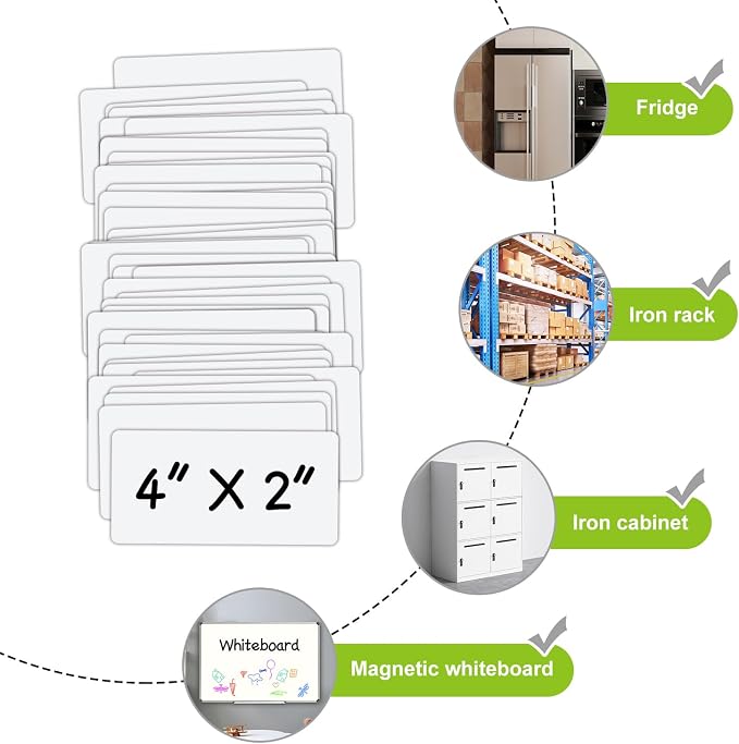 Dry Erase Magnetic Labels 4x2 Inch 40 Pieces, Reusable Magnetic Dry Erase Labels for Whiteboards, Locker, School, Classroom, Office, Home