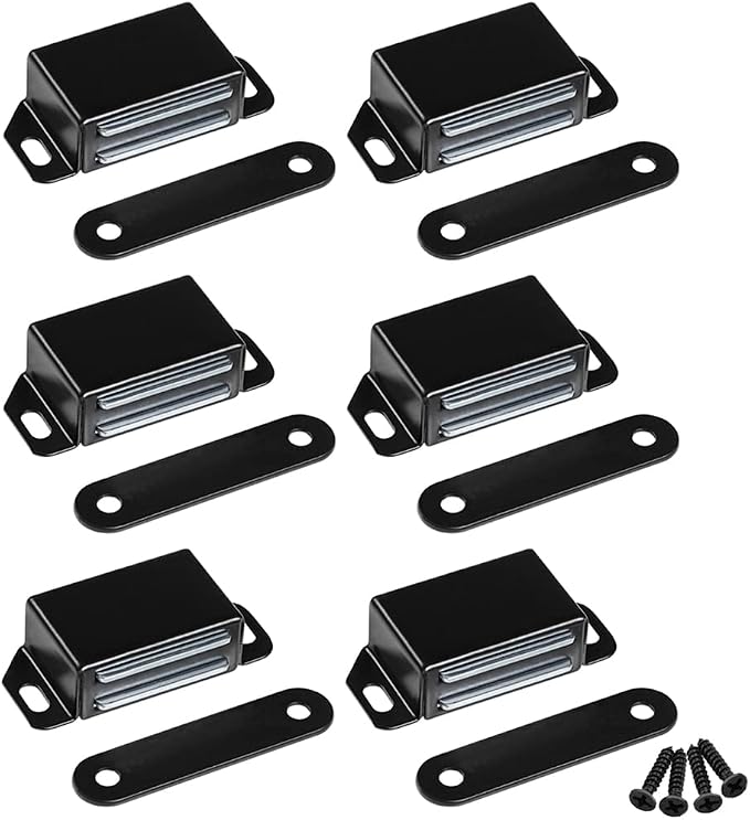 WOOCH Magnetic Door Catch - 30lb High Magnetic Stainless Steel Heavy Duty Catch for Kitchen Bathroom Cupboard Wardrobe Closet Closures Cabinet Door Drawer Latch (2.1 in Black, 6-Pack)