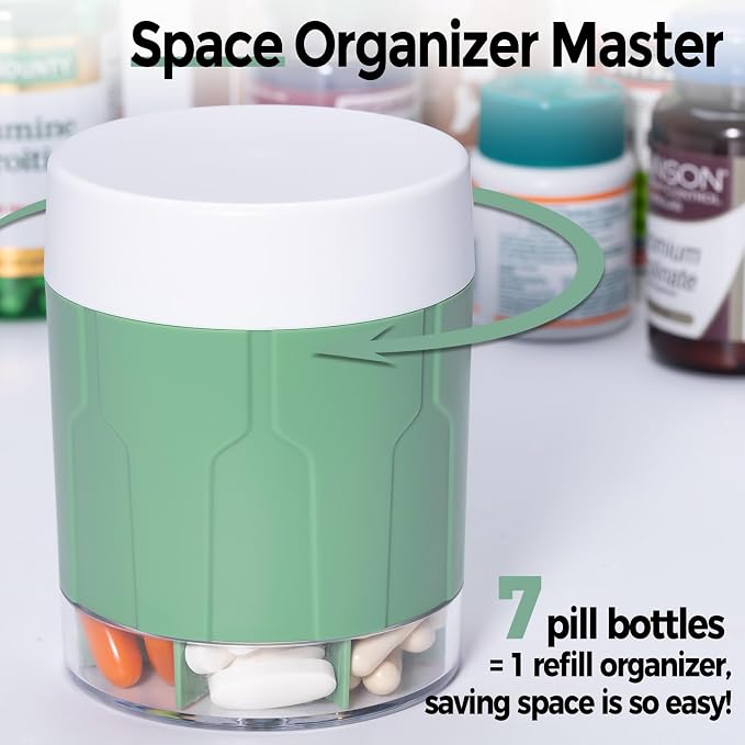 Weekly XXL Pill Organizer Bottle, Daily Pill Dispenser, Anti-Mix Design | 7 Day Portable Travel Pill Box, 21 Labels & Cleaning Brush, XXL Wide Mouth for Easy Access, Vitamin, Fish Oils, Supplement