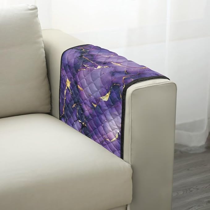 Purple Marble Sofa Armrest Cover Anti-Stain Dustproof Armchair Slipcovers Sofa Arm Cover, Removable Washable Stretch Armchair Slipcovers Universal Stylish Couch Covers