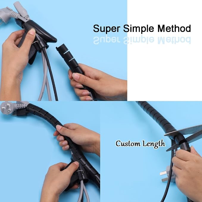 Black Computer Cable Management Wire Cover Electrical Cord Hider Solutions 2 PCS, VIWIEU Tangle Sprial Cable Tube with 4 Adhesive Cable Clips for TV Laptop Floor Home & Office